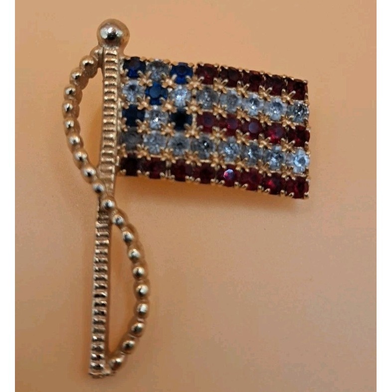 Vintage Flag Brooch By Rafaelian 4th Of July Jewelry Patriotic Brooch Pin Signed